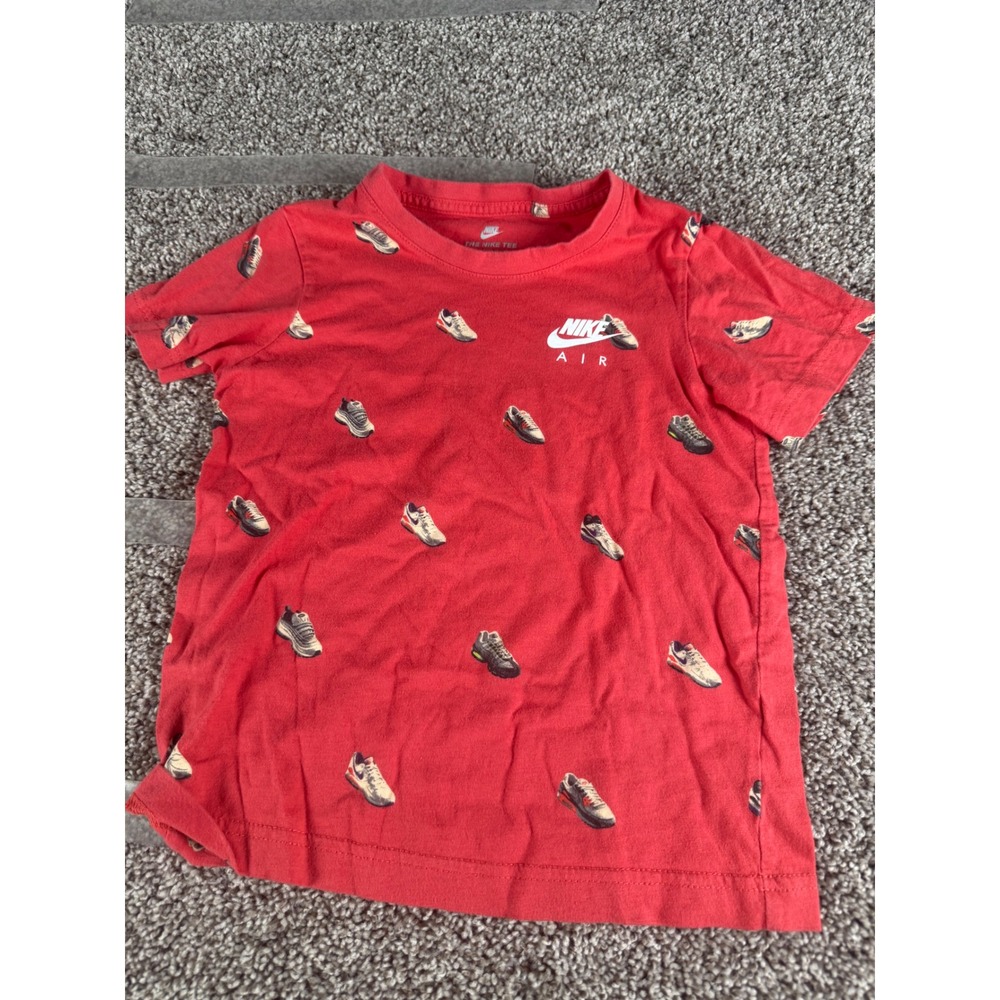 Nike Air Kids Red All Over Sneaker Print Graphic T-Shirt Size 7 6-7 YRS